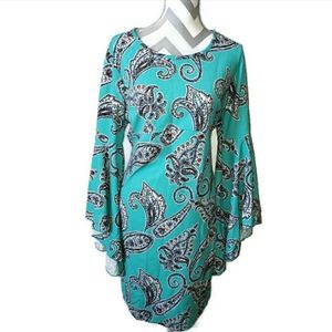 Cato XL turquoise paisley bell sleeve dress
